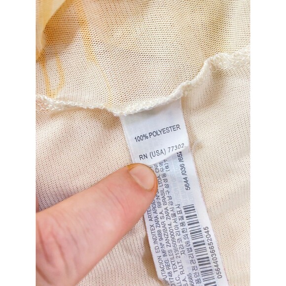 Womens Large Shirt Zara Basics Col Yellow and White See Through Negative Print - Picture 10 of 14